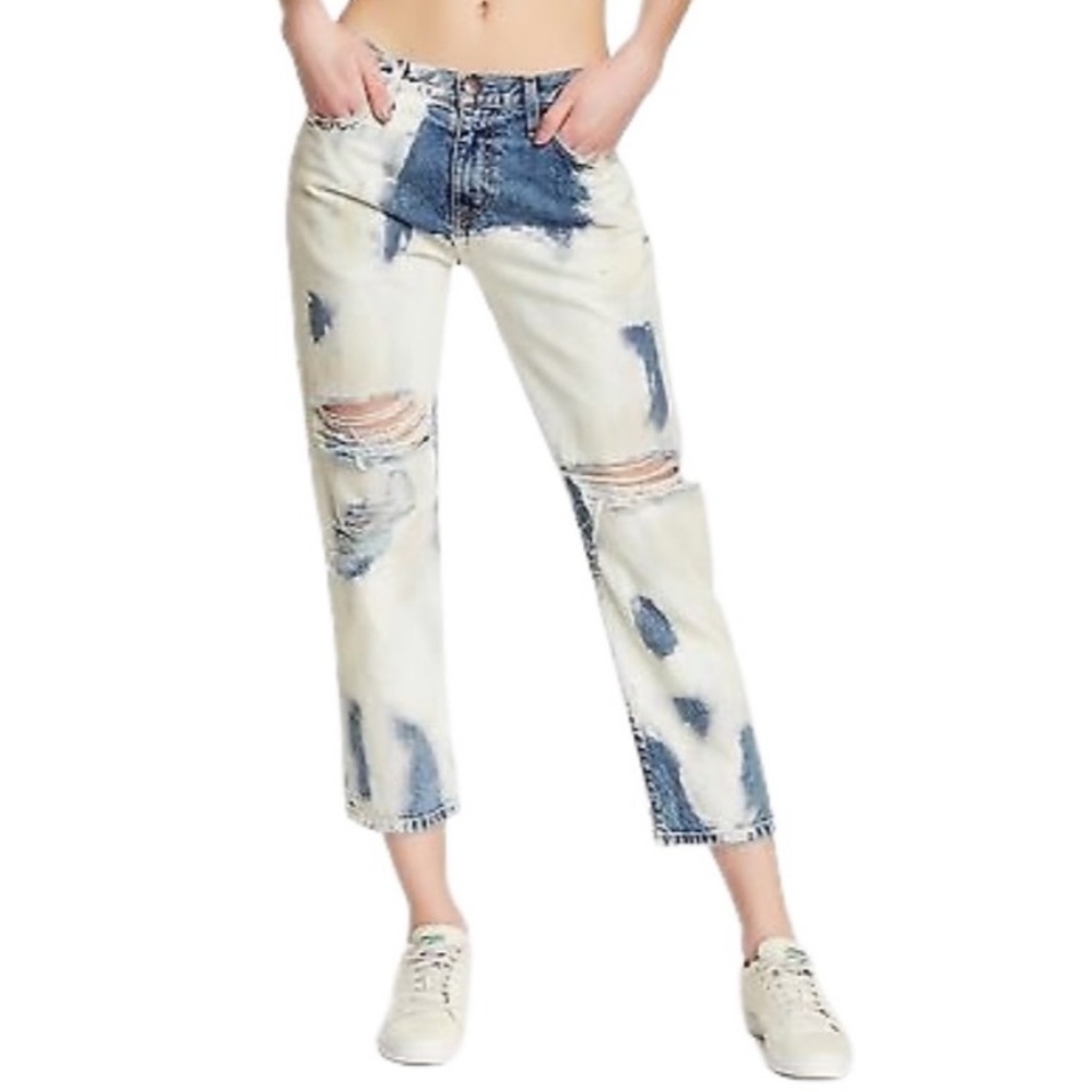 Current/Elliott vintage straight acid washed distressed jeans